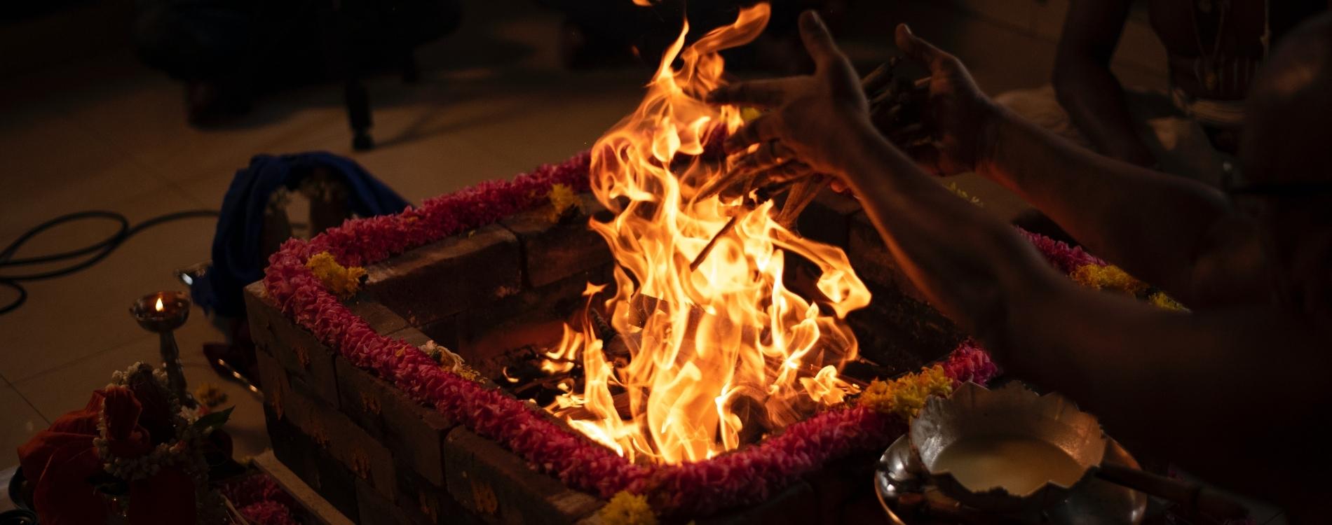 Burning fire during Homa ritual